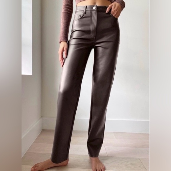 Aritzia Pants - Aritzia Wilfred High Rise Faux Leather Pants Brown Size 4
